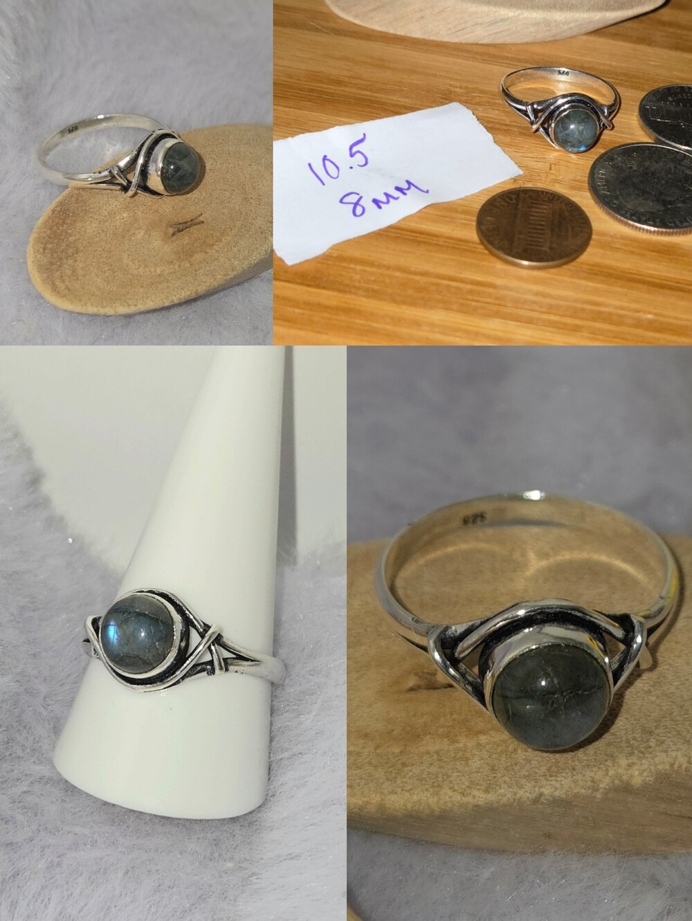 Tiny Labradorite Gemstone Unique Handmade Halo Ring Boho Engagement - Picture 3 of 7